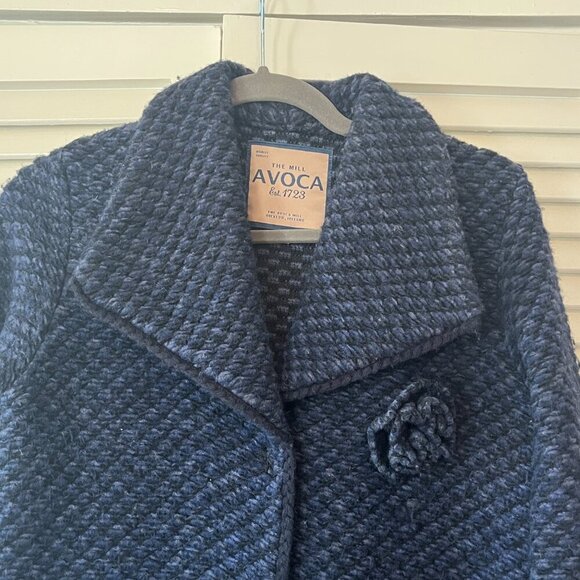 Avoca coat 2 blue Irish wool knit flower lady - Picture 3 of 11